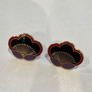 29 Laurel Burch Gold-Tone Black, Red & Purple Fan Earrings